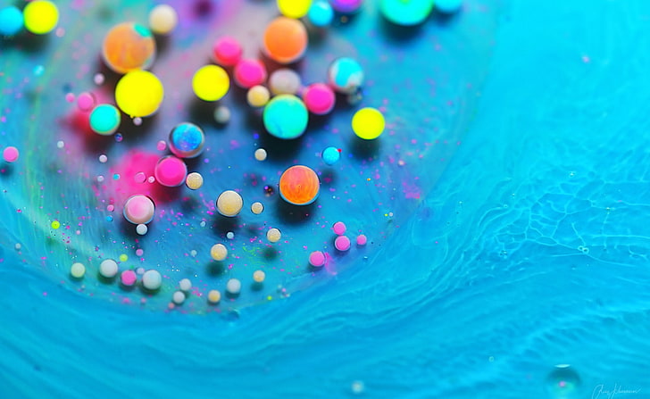 Burbujas de pintura de colores vibrantes brillantes, Aero, Colorido, Gotas, Color, Burbujas, Brillante, Fotografía, Macro, Vivo, líquido, vibrante, Reacción química, Explosión de burbujas, Fondo de pantalla HD
