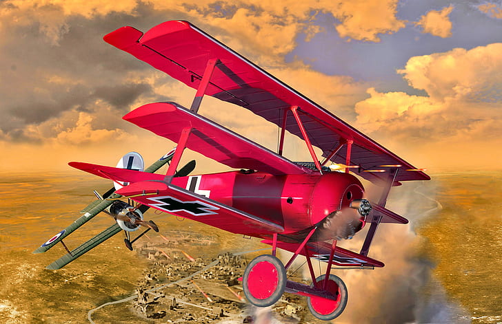 Biplane, Dogfight, Sopwith Camel, Triplane, The first World war, Fokker DR.I, Rotative engine, HD wallpaper