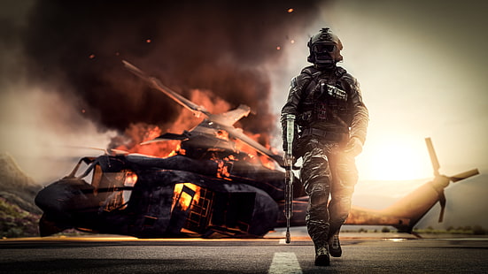 Helicóptero, Ação, Soldado, Campo de Batalha 4, Arma, HD papel de parede HD wallpaper