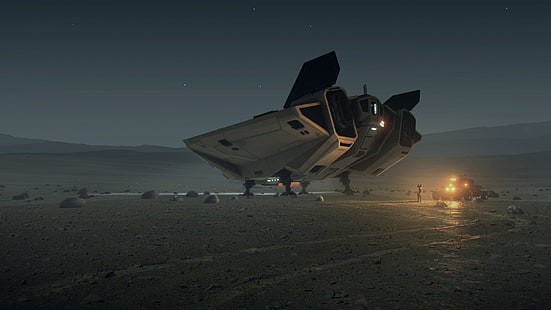бял космически кораб на сушата тапет, Елит: Опасен, космос, научна фантастика, HD тапет HD wallpaper