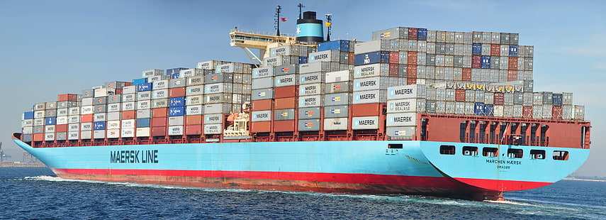 Maersk, Maersk Line, товар, контейнерен кораб, двойни монитори, HD тапет HD wallpaper