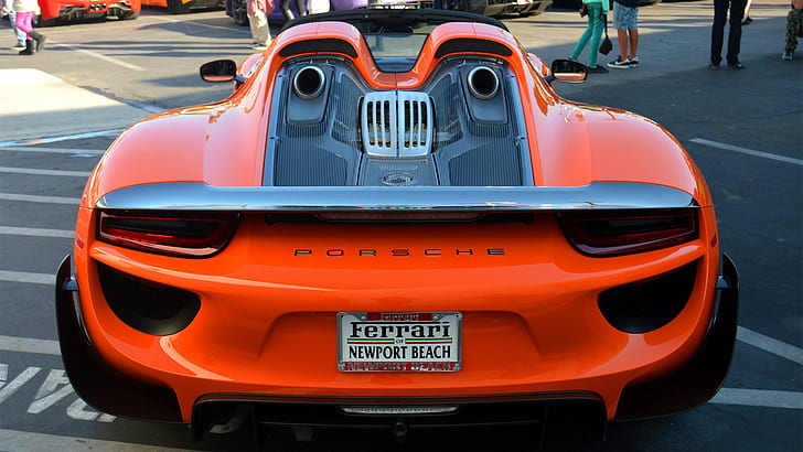 auto, Porsche 918 Spyder, arancione, Sfondo HD