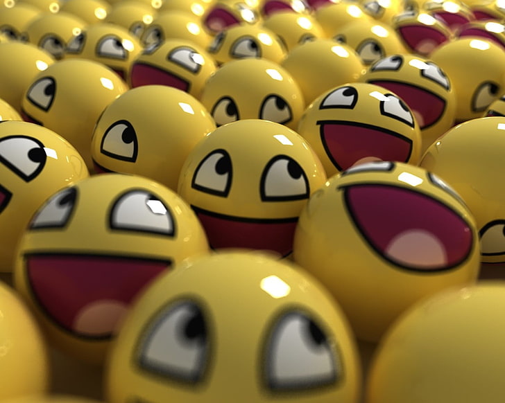 Lachen Emoji Spielzeug viel, Humor, Meme, Gesicht, Lächeln, geniales Gesicht, Smiley, Render, CGI, Bälle, HD-Hintergrundbild