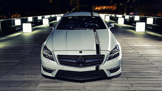 white Mercedes-Benz car, car, Mercedes-Benz CLS, white, C63 AMG, Mercedes-Benz, supercars, HD wallpaper HD wallpaper