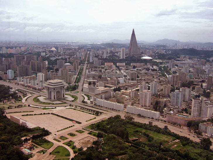 Pyongyang - Kuzey Kore, şehir binalarının havadan görünümü, pyongyang, şehirler, kuzey kore, asya, 3d ve özet, HD masaüstü duvar kağıdı