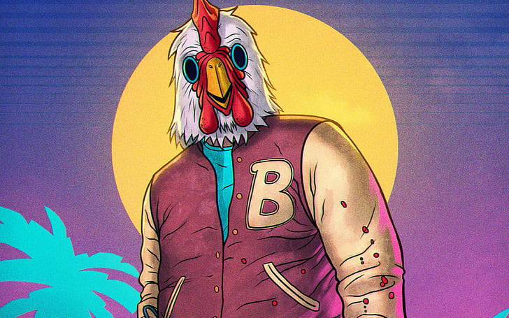 пиле мъж илюстрация, гореща линия Маями, HD тапет