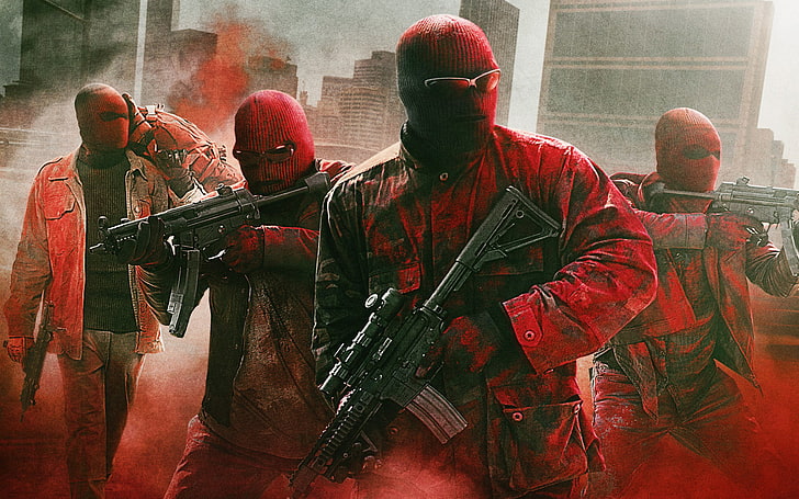 weapons, glasses, mask, poster, robbery, cops, crime, machines, police, Three nines, Triple 9, HD wallpaper