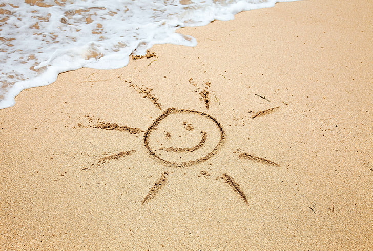 солнце иллюстрация, песок, море, пляж, лето, пена, вода, солнце, улыбка, фон, широкоформатные, обои, настроение, фигура, волна, полноэкранные, HD обои, полноэкранные, HD обои
