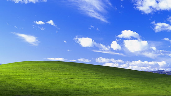 landscape photography of green field under blue sky, Windows XP, Microsoft Windows, hills, HD wallpaper HD wallpaper