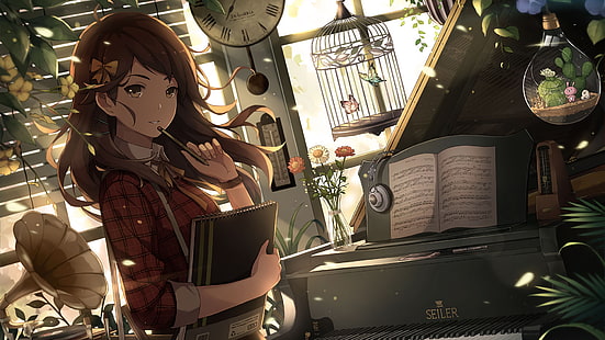 anime, anime girls, piano, HD wallpaper HD wallpaper