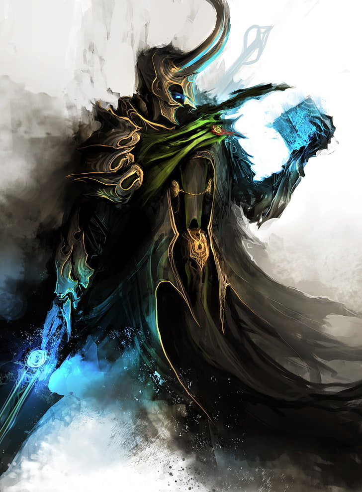 Ilustración de Loki, Los Vengadores, arte de fantasía, Loki, Fondo de pantalla HD, fondo de pantalla de teléfono