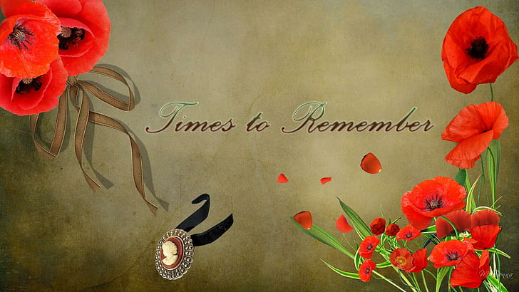 Times To Remember, firefox persona, brooch, vintage, ribbons, poppies, parhcment, flowers, spring, cameo, antique, summ, HD wallpaper