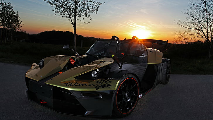 orange and black coupe during golden hour, Wimmer RS, KTM X-Bow, GT Dubai, sport car, black, HD wallpaper