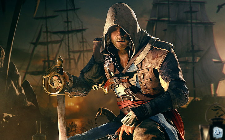 Assassin's Creed Едуард Кенуей дигитален тапет, пират, убиец, Едуард, Assassin's Creed IV: Черен флаг, черен флаг, HD тапет
