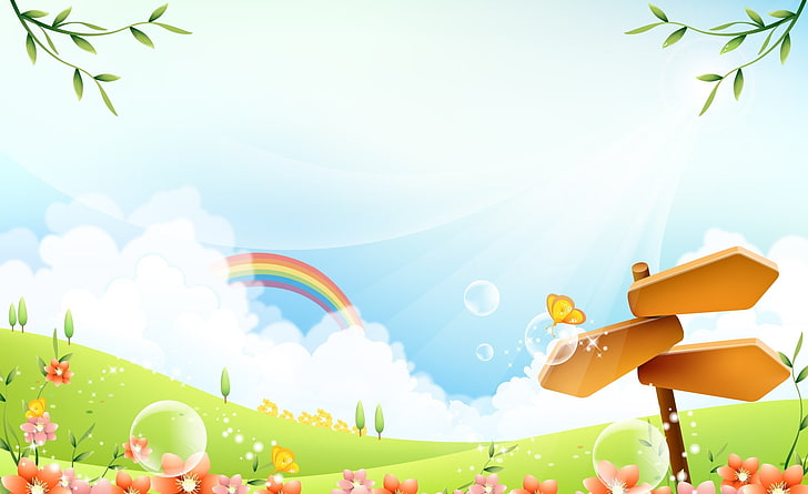 Kinder Tag, Regenbogen und Blumen Illustration, Feiertage, Kindertag, HD-Hintergrundbild