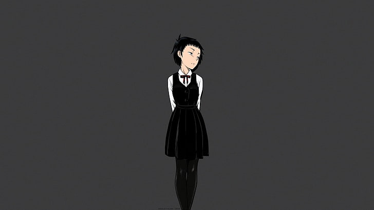 Holiday Yasumi, kurze Haare, schwarze Haare, blaue Augen, Schuluniform, Schulmädchen, langer Rock, Strumpfhose, Anime, Manga, Anime Girls, HD-Hintergrundbild