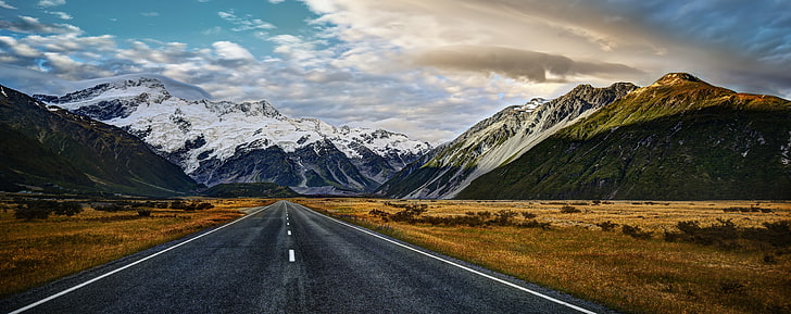 Road To Mount Cook, route en béton gris, Océanie, Nouvelle-Zélande, Nouvelle-Zélande, Mountcook, Fond d'écran HD