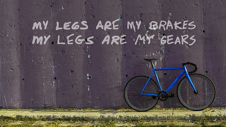 blue fixed-gear bike, bicycle, fixed gear, wall, HD wallpaper