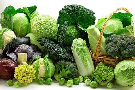 зелено зеле, броколи и карфиол, зеленчуци, кошница, зеленчуци, различни, зеле, сортове, HD тапет HD wallpaper