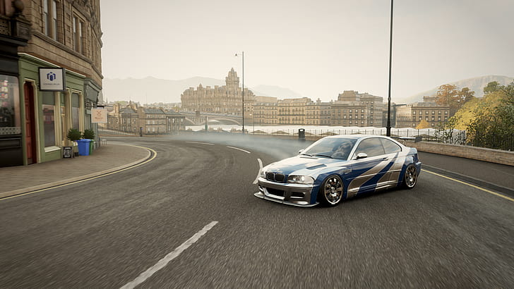 BMW, BMW M3 E46, E-46, Forza Horizon 4, Need for Speed, Need for Speed: Most Wanted, Drifting, BMW M3 E46 GTR, BMW E46, BMW 3 Series, fall, sunset, HD wallpaper