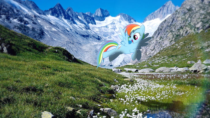 ورق جدران My Little Pony ، My Little Pony ، Rainbow Dash ، Mane 6 ، سويسرا ، Unteraargletscher ، Photoshop، خلفية HD