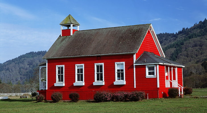 Red Schoolhouse, Northern California, United States, California, Northern, Schoolhouse, HD wallpaper