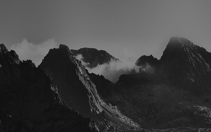 breath, taking, mountains, bw, sky, high, nature, HD wallpaper