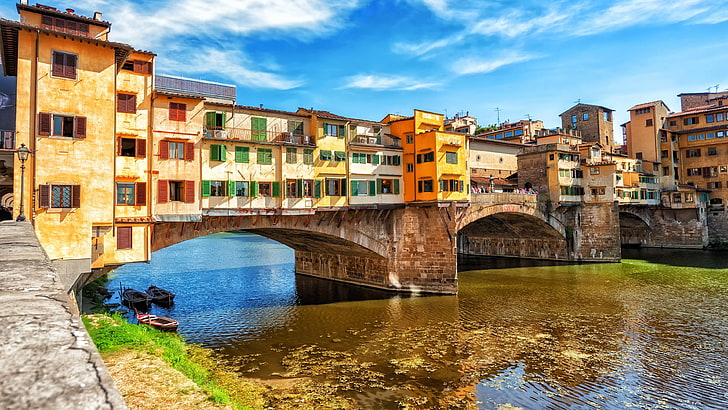 waterway, ponte vo, water, florence, city, canal, italy, arno river, bridge, sky, europe, river, facade, tourism, HD wallpaper