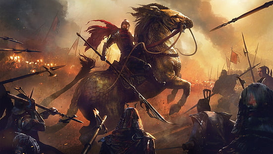 Fantasie, Schlacht, Pferd, Oriental, Speer, Krieger, HD-Hintergrundbild HD wallpaper