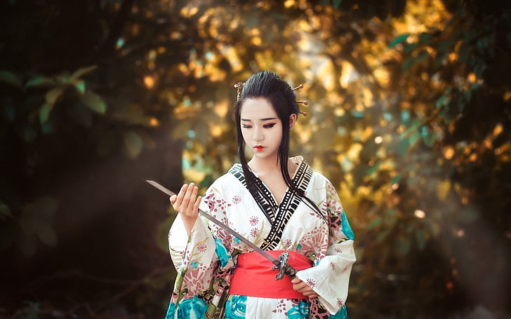 Asian girl, Japanese, sword, Asian, Girl, Japanese, Sword, HD wallpaper