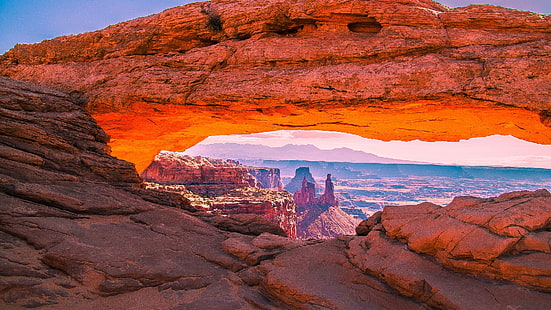 mesa arch, moab, utah, amerika serikat, taman nasional canyonlands, taman nasional, arch natural, amerika serikat, arch, canyon, formasi batuan, lengkungan batu, jembatan alami, Wallpaper HD HD wallpaper