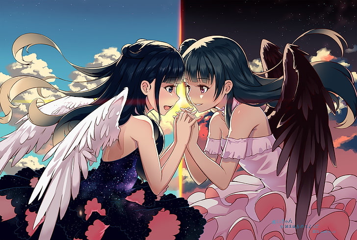 cinta hidup: sinar matahari, tsushima yoshiko, sayap, malaikat, pakaian, Anime, Wallpaper HD