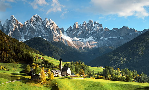 Italia Alps, pemandangan, Gunung, Italia, Pegunungan Alpen, rumah-rumah kota, Alam, Wallpaper HD HD wallpaper