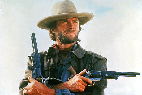 Клинт Иствуд с пистолетом, фото ковбоя, знаменитости, Клинт Иствуд, Голливуд, актер, HD обои HD wallpaper