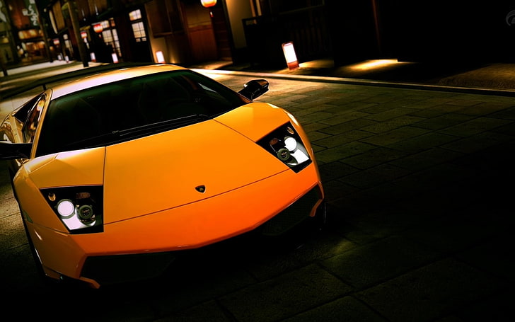 ulice noc żółte samochody lamborghini włoskie supersamochody lamborghini murcielago lamborghini murcila samochody Lamborghini HD Sztuka, noc, Ulice, Tapety HD