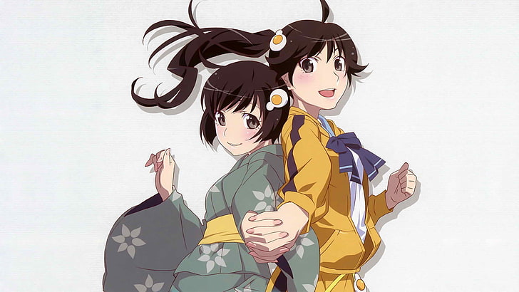 Araragi Karen, Araragi Tsukihi, Serie Monogatari, chicas anime, cola de caballo, Fondo de pantalla HD