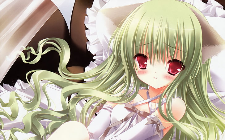 green haired female anime character, anime, girl, hair, green, eyes, HD wallpaper