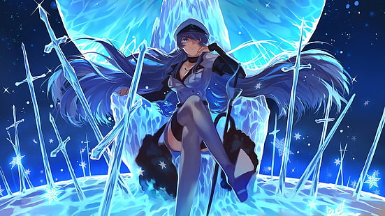 Akame ga Kill !, Esdeath, Луна, светло-голубой, лед, меч, HD обои HD wallpaper