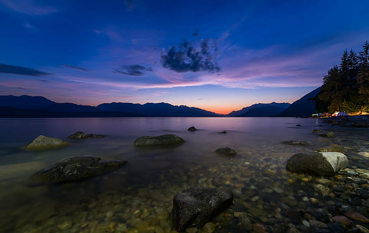 timelapse photography of body of water near mountain during golden hour, Last, Colour, Sunset, timelapse photography, body of water, mountain, golden hour, Background, Beach, Beautiful, Blue, British Columbia, Calm, Canada, Cloud, Coast, Dawn, Dramatic, Dusk, Evening, Harrison Lake, Horizon, Landscape, Light, Natural, Nature, Night, Orange, Outdoor, Outside, Reflection, Relaxation, Rock, Romantic, Scenic, Sea, Silhouette, Sky  Stone, Summer  Sun, Sunlight, Sunrise  Sunset, Tourism, Travel, Vacation, View, Water  Wave, lake, sky, outdoors, scenics, water, tree, forest, HD wallpaper