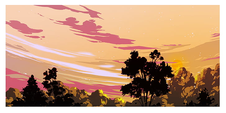 ilustrasi, matahari terbenam, langit, Wallpaper HD