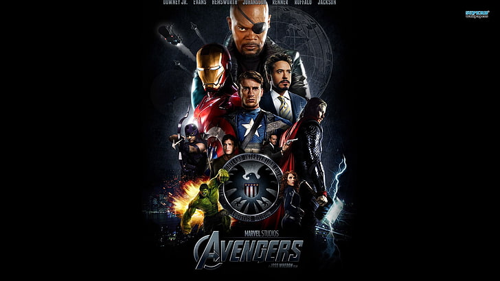 Os Vingadores, Tony Stark, Capitão América, Viúva Negra, Hulk, Nick Fury, Homem de Ferro, Gavião Arqueiro, Thor, Scarlett Johansson, HD papel de parede