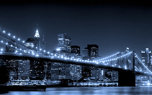 Нью-Йорк Бруклинский мост, мост Золотые Ворота, США, Суа, Америка, город, ночь, огни, HD обои HD wallpaper