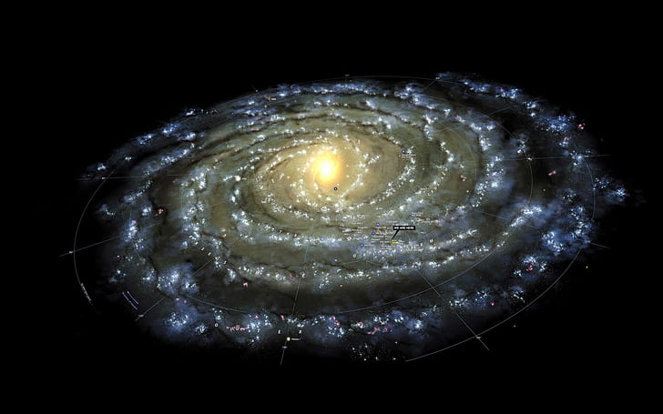 Mapa de la Vía Láctea, galaxia blanca negra y azul, espacio, 1920x1200, estrella, planeta, galaxia, vía láctea, Fondo de pantalla HD