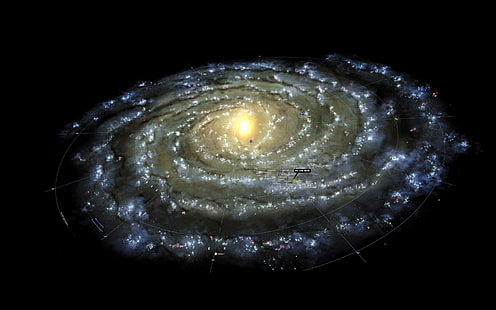 Vintergatan karta, vit svart och blå galax, rymden, 1920x1200, stjärna, planet, galax, Vintergatan, HD tapet HD wallpaper