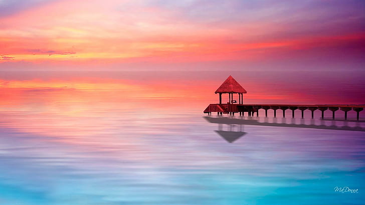 Sunset Dreaming, brown bridge and cozy near ocean, dock, sunset, water, HD  wallpaper | Wallpaperbetter