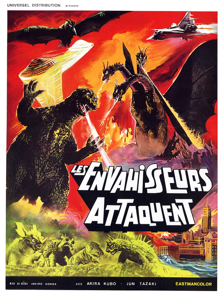 Les Envahissfurs Attaquent dijital duvar kağıdı ekran görüntüsü, Godzilla, film afişi, filmler, HD masaüstü duvar kağıdı, telefon duvar kağıdı