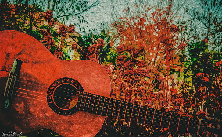 Gitar Yang Buruk, gitar klasik krem, Artistik, Gambar, Gitar, Musim Gugur, Musim Gugur, Wallpaper HD