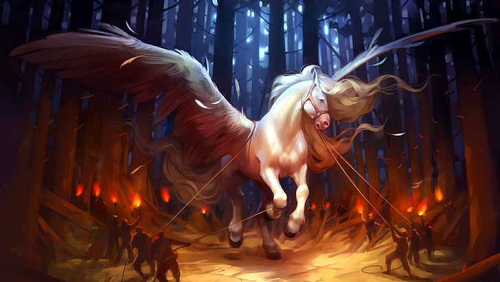 Pegasus, at, orman, rüya gibi, hayal gücü, sanat, resmi, HD masaüstü duvar kağıdı