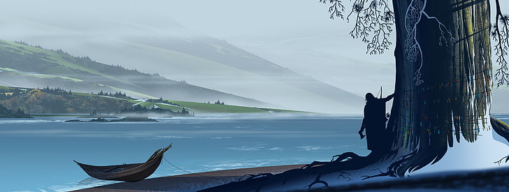 Человек, стоящий возле лодки, живопись, The Banner Saga, видеоигры, иллюстрации, концепт-арт, цифровое искусство, The Banner Saga 2, HD обои