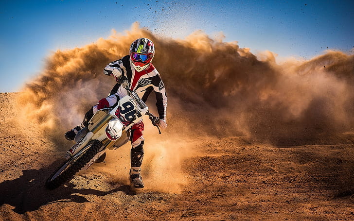 Motocross Racing, motocross dirt bike with motocross rider photo, motocross, motorcycle, race, sport, HD wallpaper